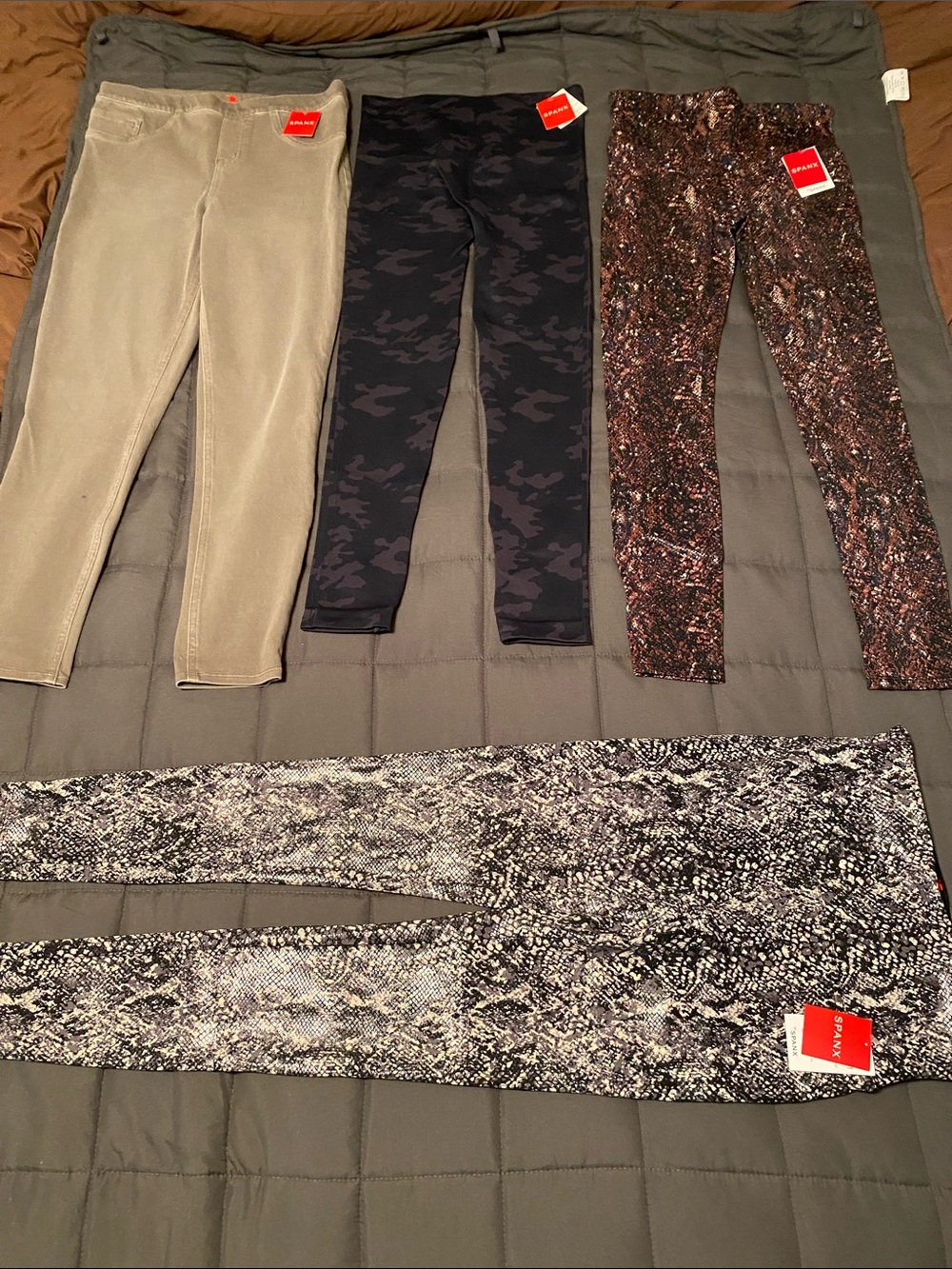 SPANX Mixed Print & Solid Leggings Set - Black, Gray, Tan, Brown - Size M